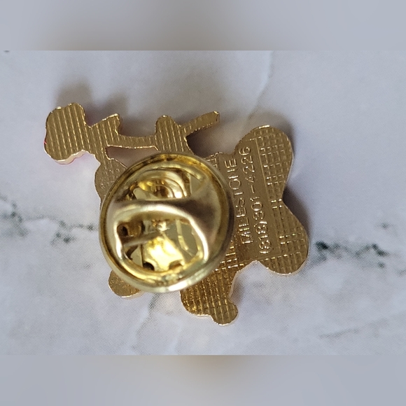 Vintage Teddy Gold Tone Red Rose Lapel Pin - Picture 5 of 5